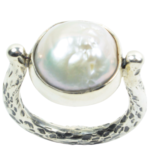 Unika sølvring med lysegrå perle